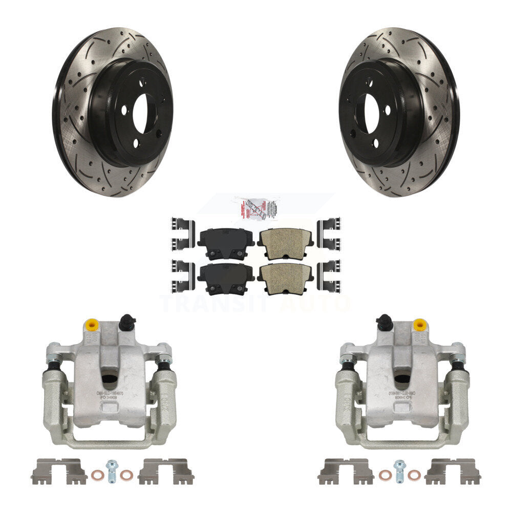 Rear Brake Caliper Drill Slotted Rotor Ceramic Pad Kit For Chrysler 300 Dodge Challenger KCD-101368N