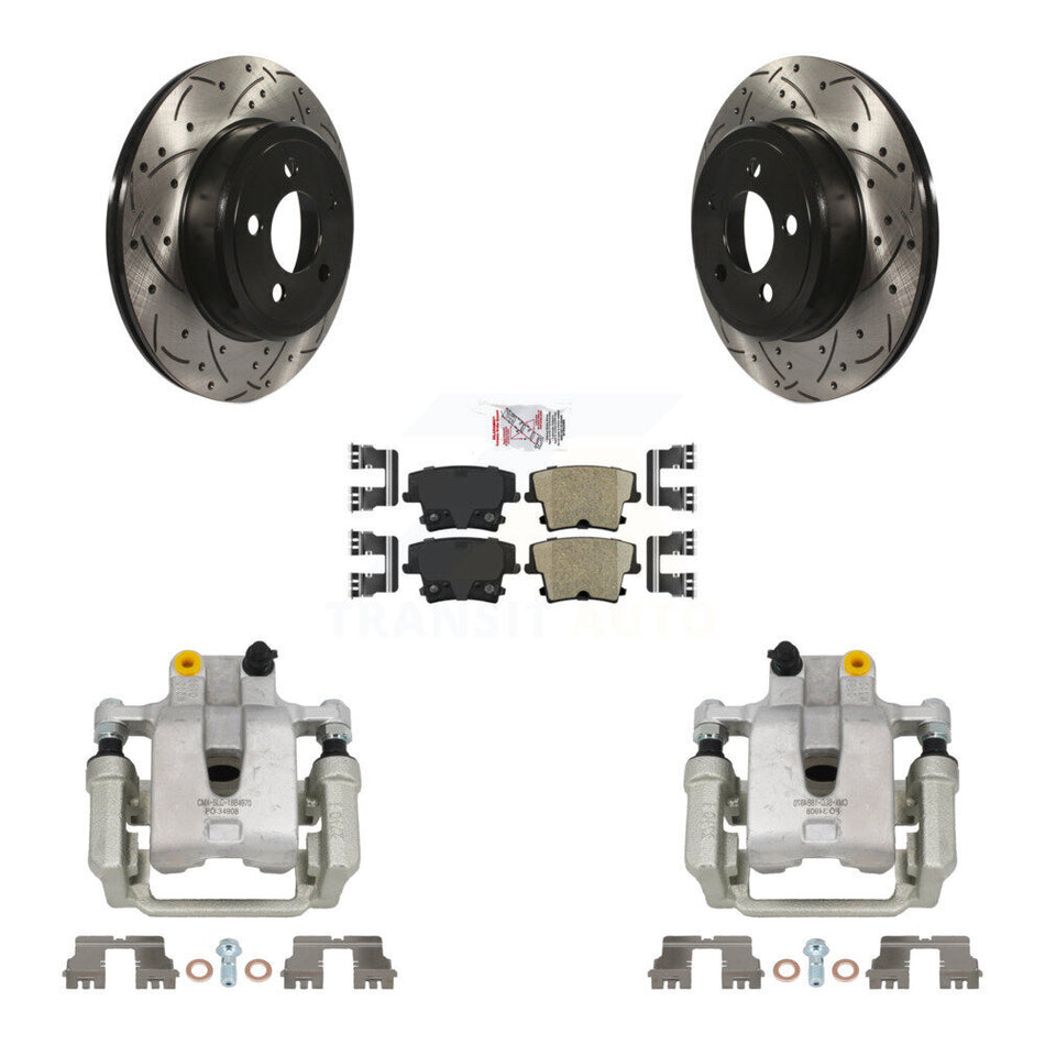 Rear Brake Caliper Drill Slotted Rotor Ceramic Pad Kit For Chrysler 300 Dodge Challenger KCD-101368N