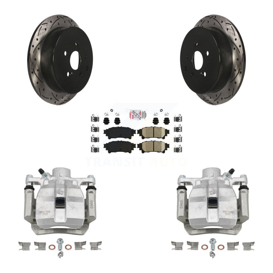 Rear Brake Caliper Drill Slot Rotor Ceramic Pad Kit For Toyota Sienna Lexus RX350 RX450h KCD-101372N