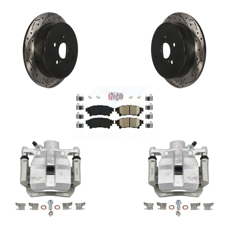 Rear Brake Caliper Drill Slot Rotor Ceramic Pad Kit For Toyota Sienna Lexus RX350 RX450h KCD-101373N