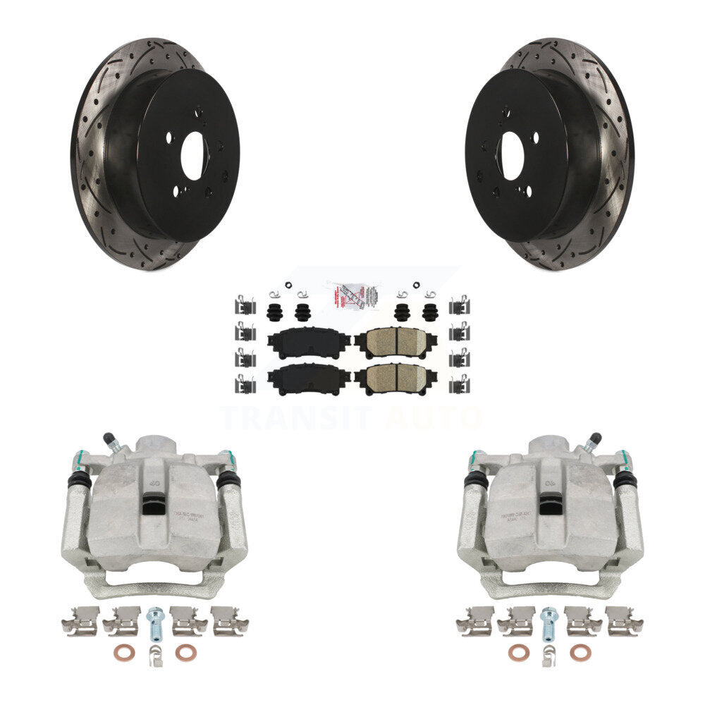 Rear Disc Brake Coated Caliper Drilled Slotted Rotors And Ceramic Pads Kit For Toyota Highlander Sienna Lexus RX350 RX450h KCD-101374N by Transit Auto