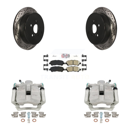 Rear Disc Brake Coated Caliper Drilled Slotted Rotors And Ceramic Pads Kit For 2014 Toyota Highlander Hybrid Limited with FULL HYBRID EV-GAS (FHEV) engine KCD-101376N by Transit Auto