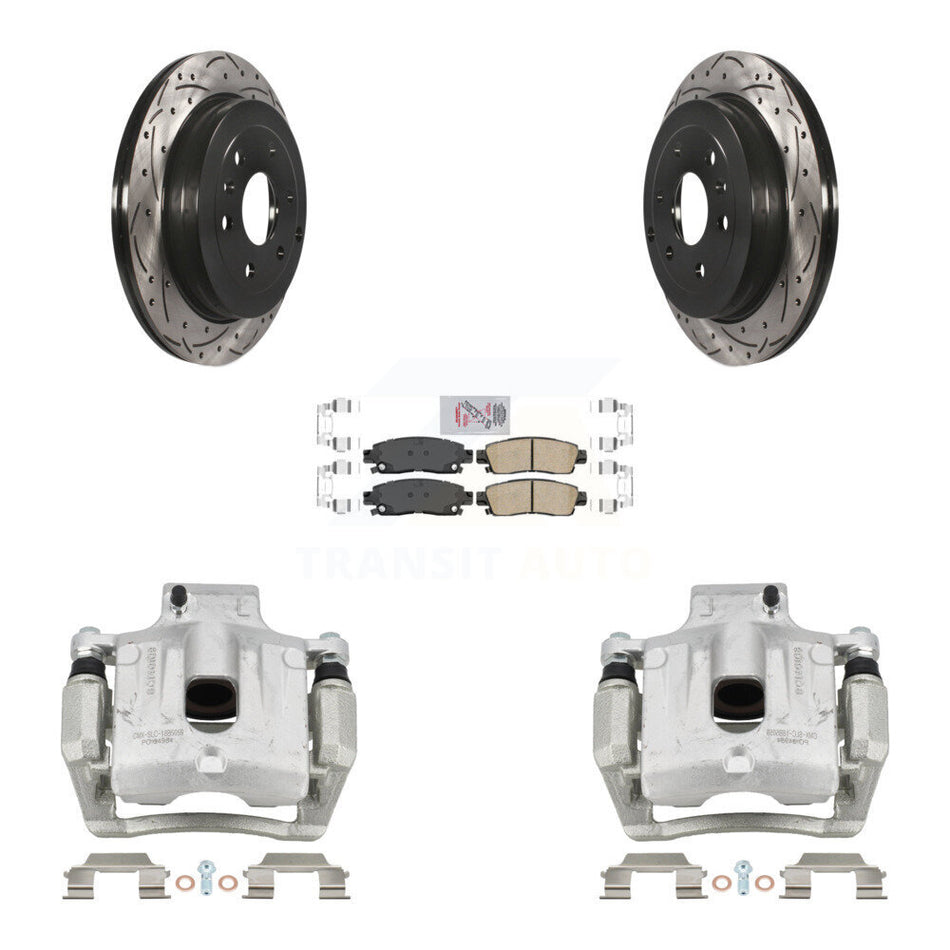 Rear Brake Caliper Drill Slot Rotors Ceramic Pad Kit For GMC Acadia Buick Enclave Saturn KCD-101377N