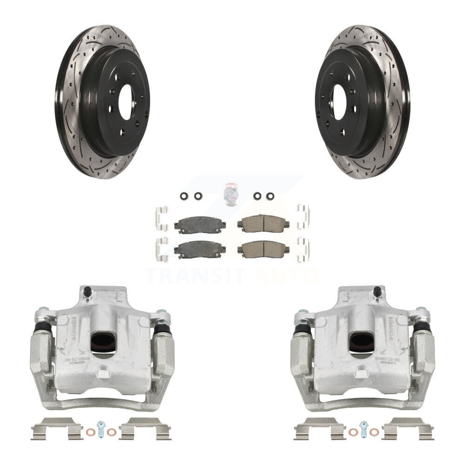 Rear Brake Caliper Drill Slot Rotors Ceramic Pad Kit For GMC Acadia Buick Enclave Saturn KCD-101378N