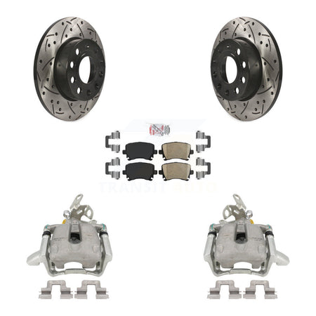 Rear Disc Brake Coated Caliper Drilled Slotted Rotors And Ceramic Pads Kit For Volkswagen Jetta Rabbit KCD-101401N by Transit Auto