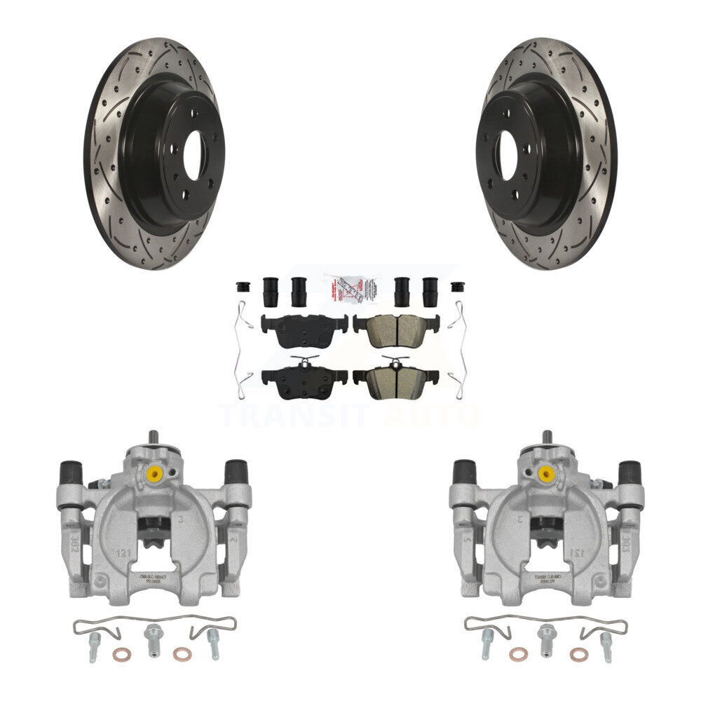 Rear Brake Caliper Drill Slotted Rotor Semi-Metallic Pad Kit For Ford Fusion Lincoln MKZ KCD-101410N