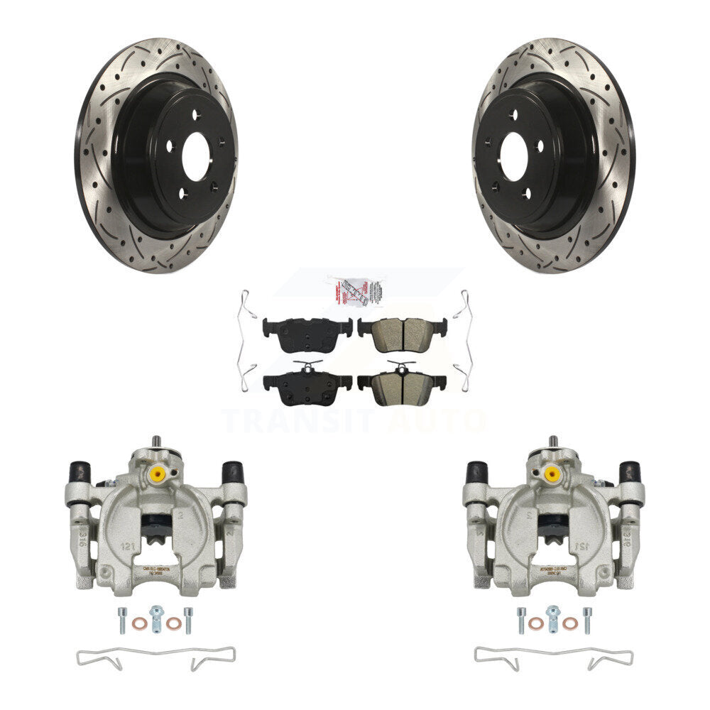 Rear Brake Caliper Drill Slot Rotors Semi-Metallic Pad Kit For Ford Edge Lincoln MKX MKZ KCD-101412N