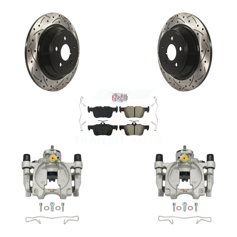 Rear Brake Caliper Drill Slot Rotors Semi-Metallic Pad Kit For Ford Edge Lincoln MKX MKZ KCD-101412N