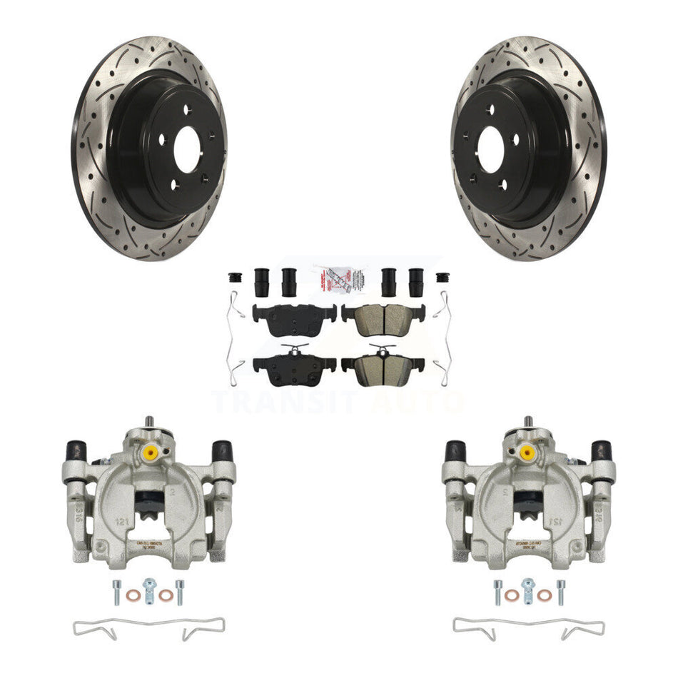 Rear Brake Caliper Drill Slot Rotors Semi-Metallic Pad Kit For Ford Edge Lincoln MKX MKZ KCD-101413N