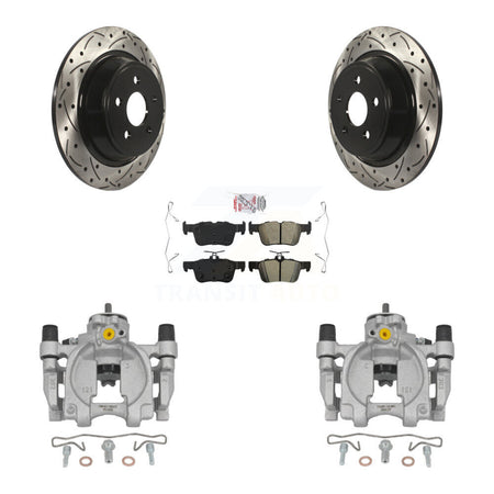 Rear Brake Caliper Drill Slotted Rotor Semi-Metallic Pad Kit For Ford Fusion Lincoln MKZ KCD-101415N