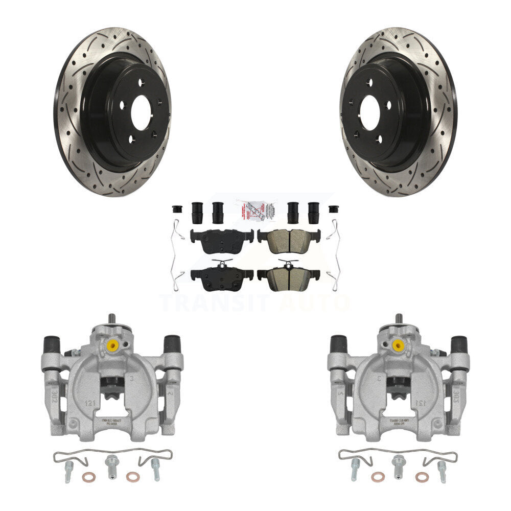 Rear Brake Caliper Drill Slotted Rotor Semi-Metallic Pad Kit For Ford Fusion Lincoln MKZ KCD-101416N