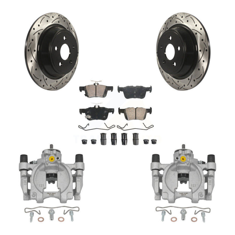 Rear Brake Caliper Drill Slotted Rotors Ceramic Pad Kit For Ford Police Responder Hybrid KCD-101417N
