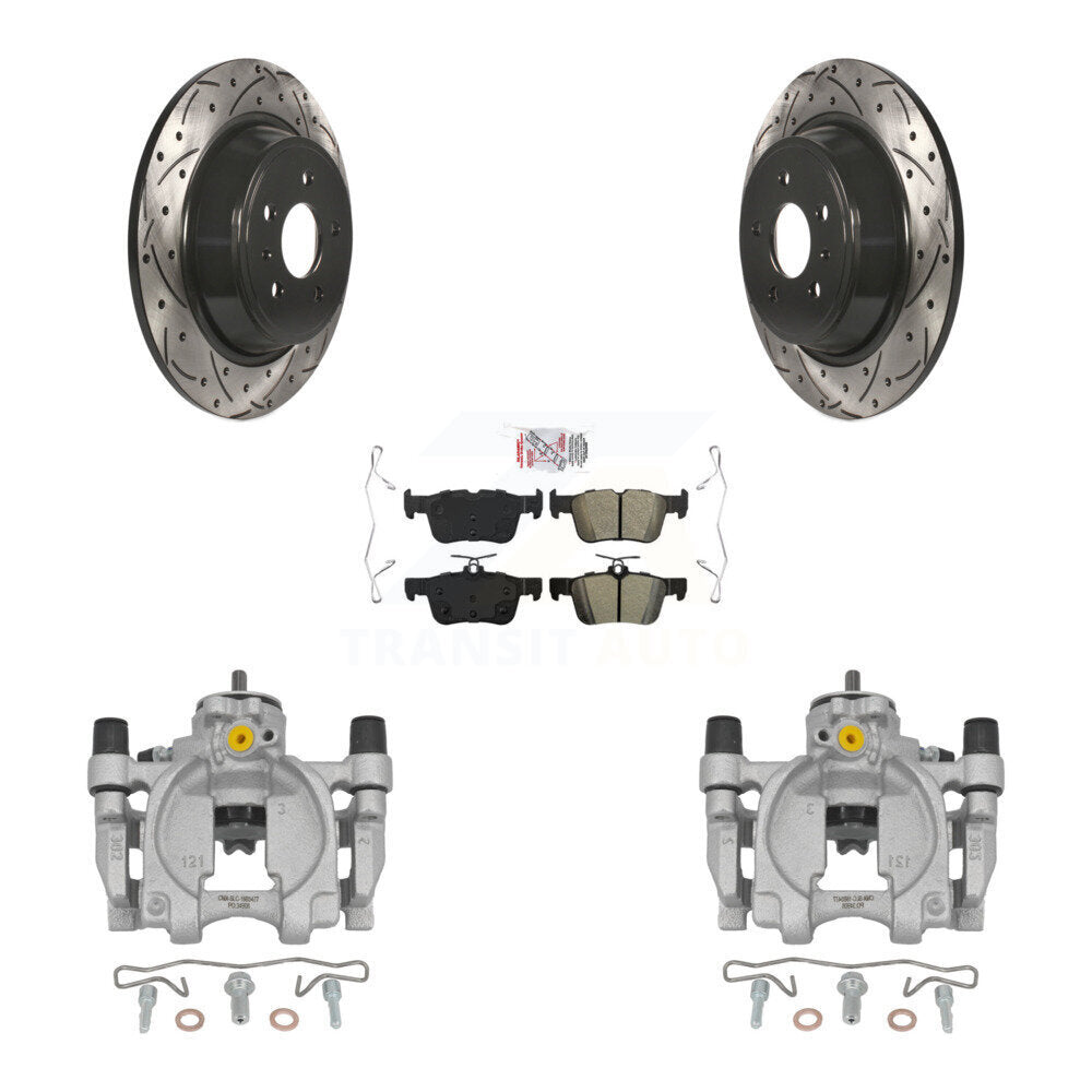 Rear Brake Coated Caliper Drill Slot Rotor Semi-Metallic Pad Kit For Lincoln Continental KCD-101419N
