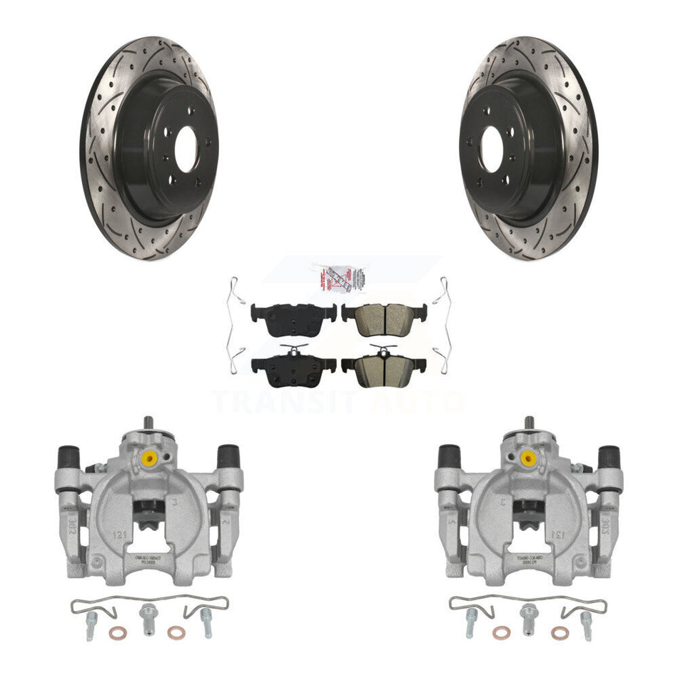 Rear Brake Coated Caliper Drill Slot Rotor Semi-Metallic Pad Kit For Lincoln Continental KCD-101419N