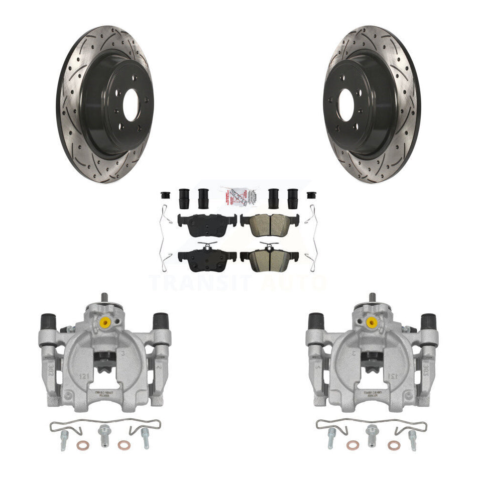 Rear Brake Coated Caliper Drill Slot Rotor Semi-Metallic Pad Kit For Lincoln Continental KCD-101420N