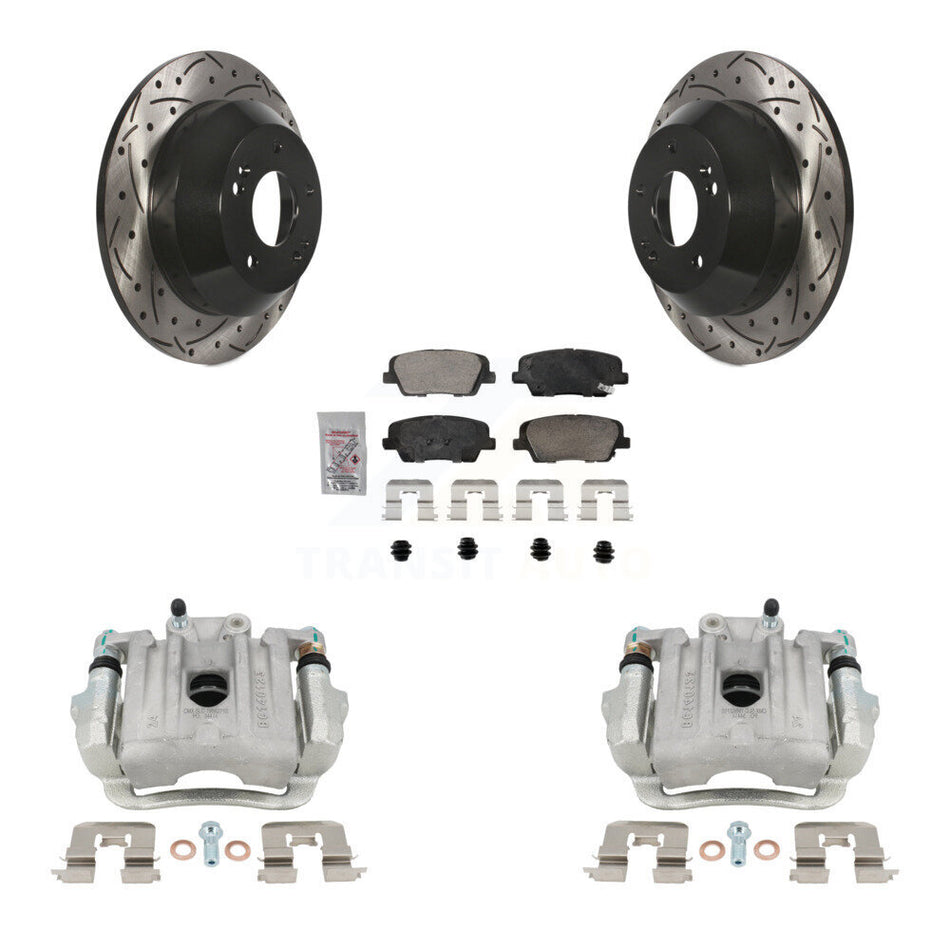 Rear Brake Caliper Drill Slotted Rotor Ceramic Pad Kit For Hyundai Santa Fe Sport Kia XL KCD-101427N