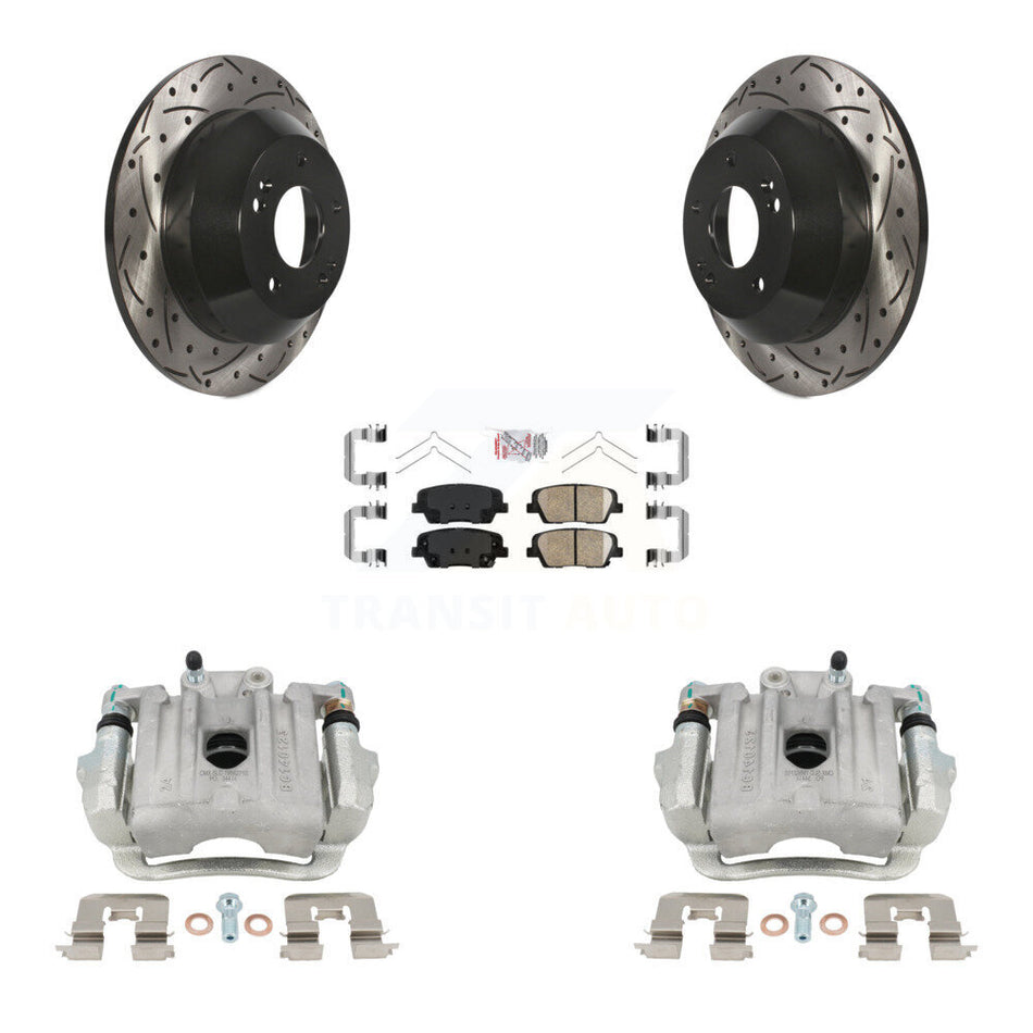 Rear Brake Caliper Drill Slotted Rotors Ceramic Pad Kit For Kia Sorento Hyundai Santa Fe KCD-101430N