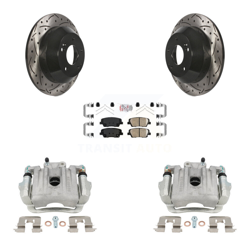 Rear Brake Caliper Drill Slotted Rotors Ceramic Pad Kit For Kia Sorento Hyundai Santa Fe KCD-101431N