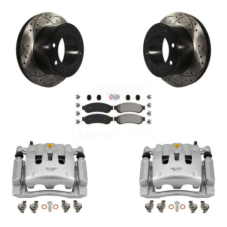 Rear Brake Coat Caliper Drill Slot Rotor Semi-Metallic Pad Kit For Ford F-250 Super Duty KCD-101435N