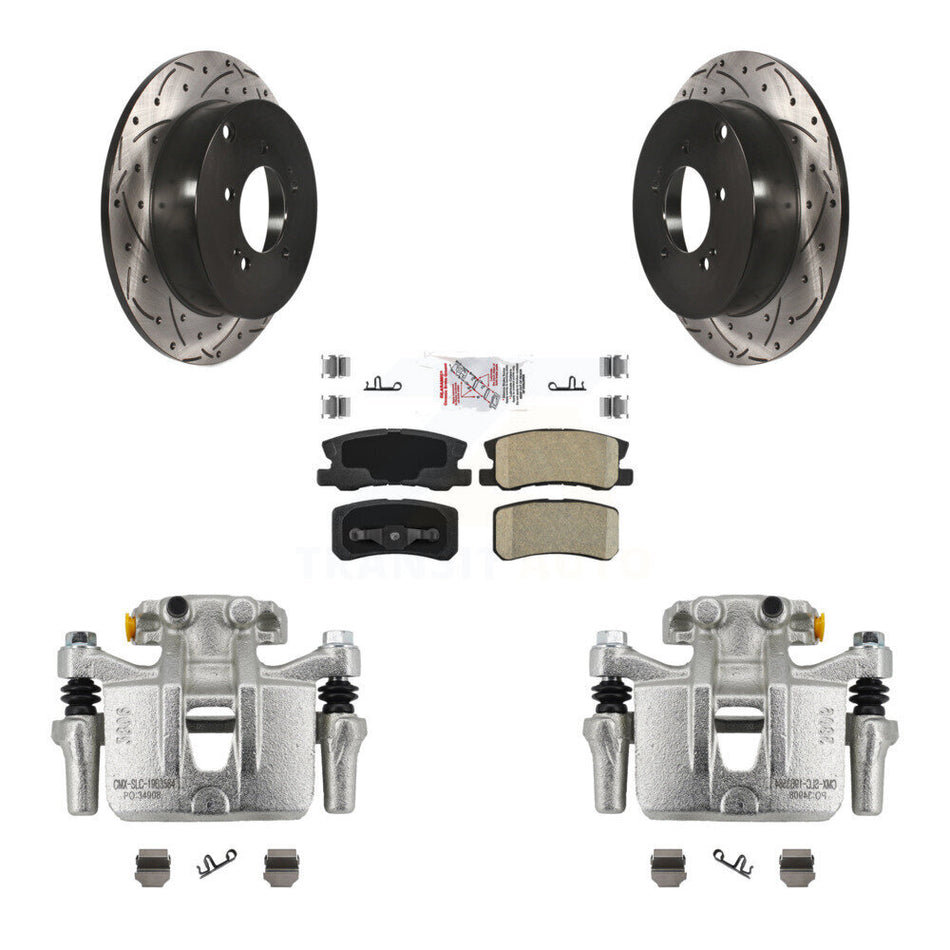 Rear Brake Coat Caliper Drill Slot Rotor Ceramic Pad Kit For Mitsubishi Lancer Outlander KCD-101440N