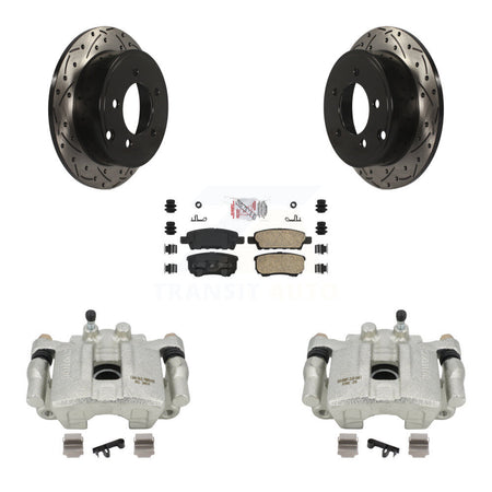 Rear Disc Brake Coated Caliper Drilled Slotted Rotors And Ceramic Pads Kit For 2008-2009 Dodge Caliber R T SXT With Casting # 3503 KCD-101444N by Transit Auto