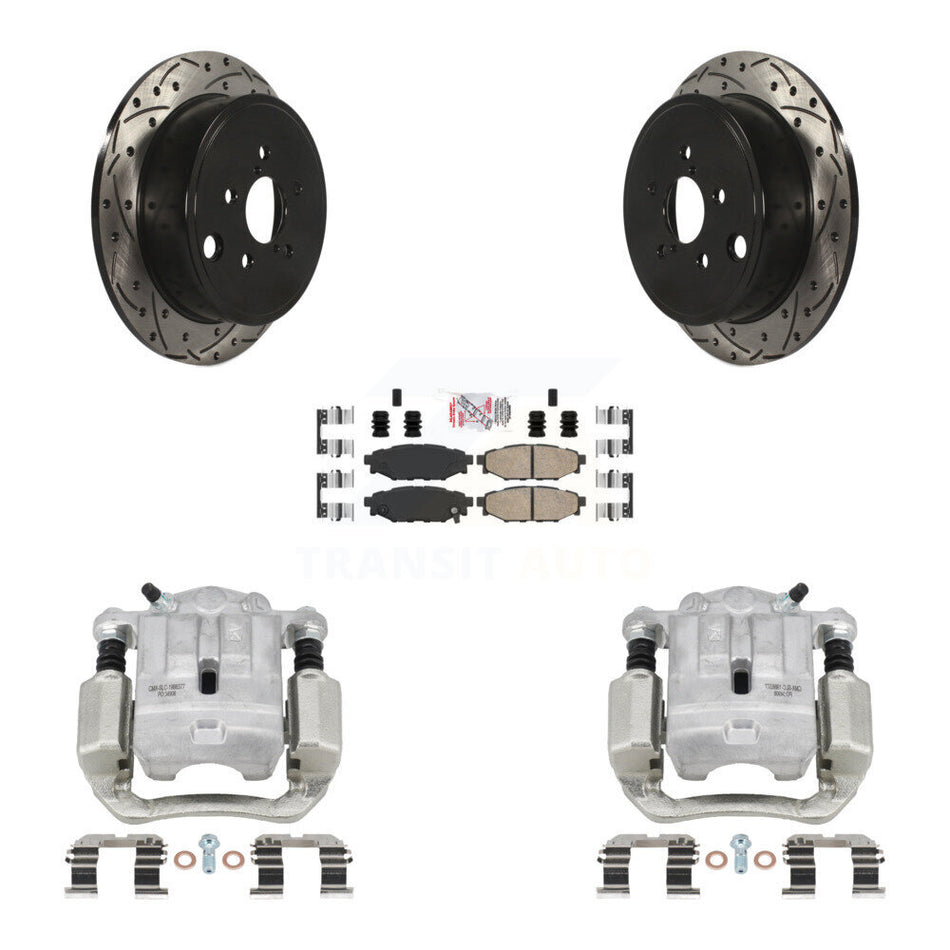Rear Disc Brake Coated Caliper Drilled Slotted Rotor & Ceramic Pad Kit For Subaru Legacy KCD-101464N