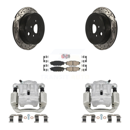 Rear Disc Brake Coated Caliper Drilled Slotted Rotor & Ceramic Pad Kit For Subaru Legacy KCD-101465N