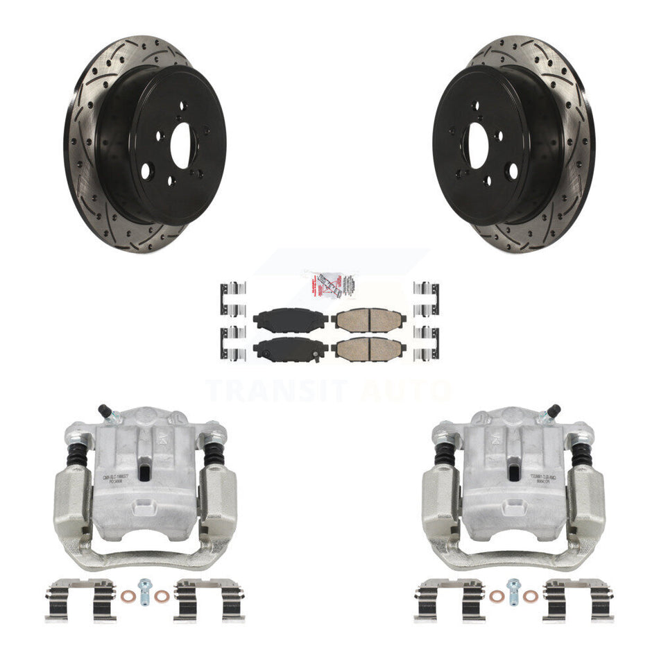 Rear Disc Brake Coated Caliper Drilled Slotted Rotor & Ceramic Pad Kit For Subaru Legacy KCD-101465N