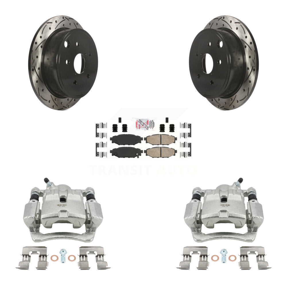 Rear Disc Brake Coated Caliper Drilled Slotted Rotors And Ceramic Pad Kit For Subaru WRX KCD-101466N