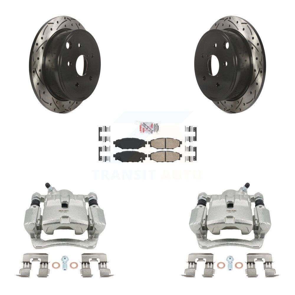 Rear Disc Brake Coated Caliper Drilled Slotted Rotors And Ceramic Pad Kit For Subaru WRX KCD-101467N