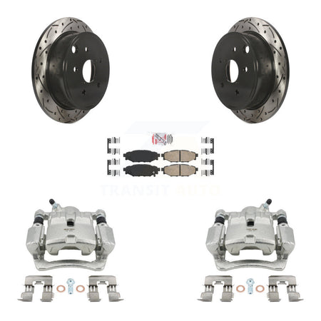 Rear Disc Brake Coated Caliper Drilled Slotted Rotors And Ceramic Pad Kit For Subaru WRX KCD-101467N