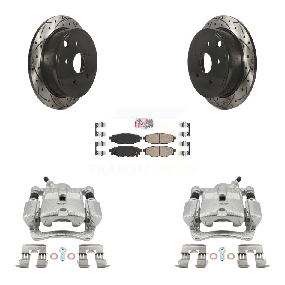 Rear Disc Brake Coated Caliper Drilled Slotted Rotors And Ceramic Pad Kit For Subaru WRX KCD-101467N