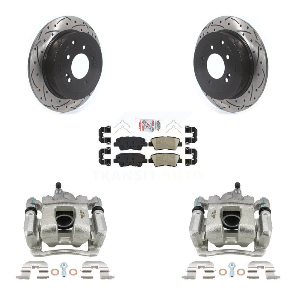 Rear Brake Coat Caliper Drill Slot Rotor Ceramic Pad Kit For Hyundai Tucson Kia Sportage KCD-101468N