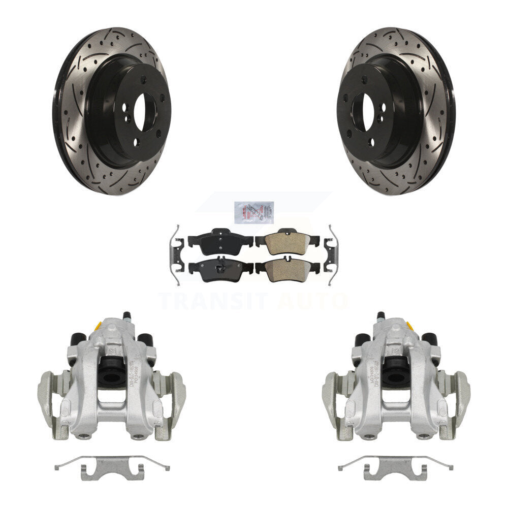 Rear Brake Caliper Drill Slotted Rotor Semi-Metallic Pad Kit For Mercedes-Benz E350 E500 KCD-101475N