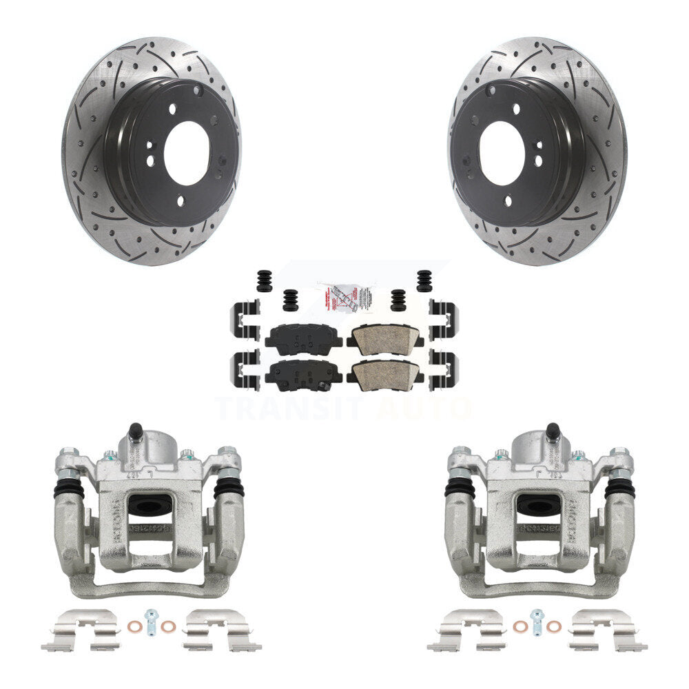 Rear Brake Coated Caliper Drill Slot Rotor Ceramic Pad Kit For Hyundai Sonata Kia Optima KCD-101481N