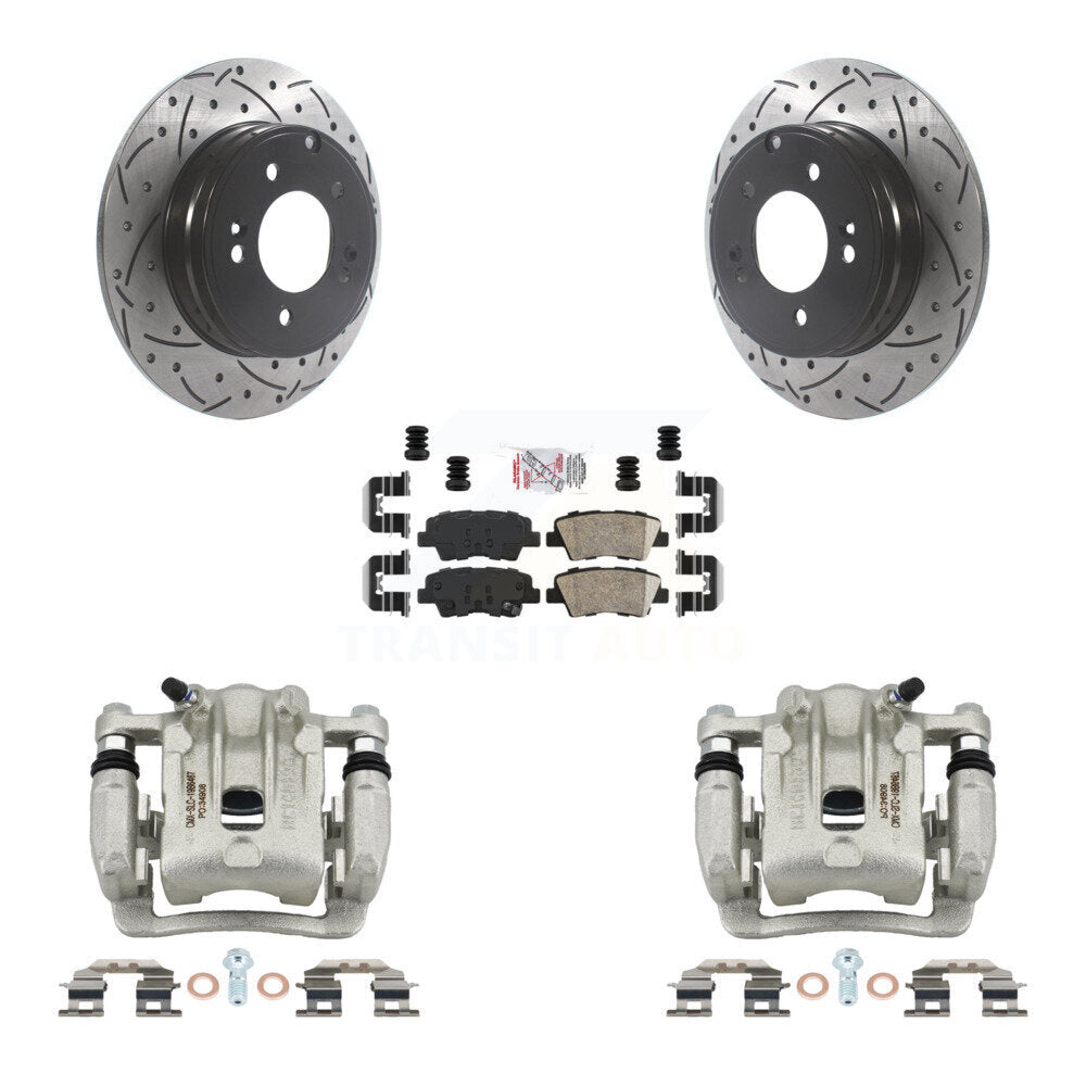 Rear Brake Coated Caliper Drill Slot Rotors Ceramic Pad Kit For Kia Optima Hyundai Azera KCD-101483N