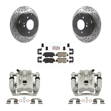 Rear Brake Coated Caliper Drill Slot Rotors Ceramic Pad Kit For Kia Optima Hyundai Azera KCD-101483N