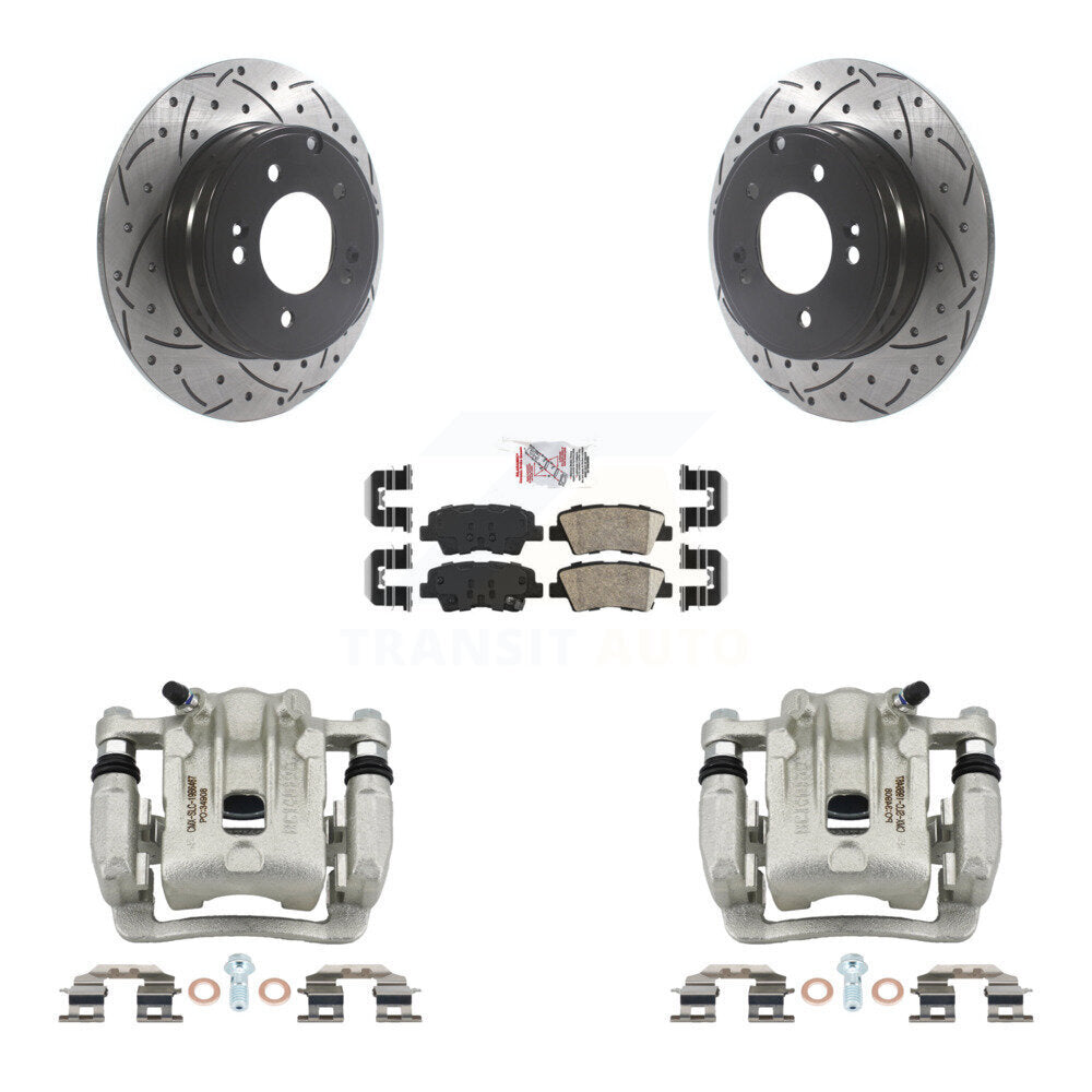 Rear Brake Coated Caliper Drill Slot Rotors Ceramic Pad Kit For Kia Optima Hyundai Azera KCD-101484N