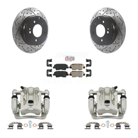 Rear Brake Coated Caliper Drill Slot Rotors Ceramic Pad Kit For Kia Optima Hyundai Azera KCD-101484N