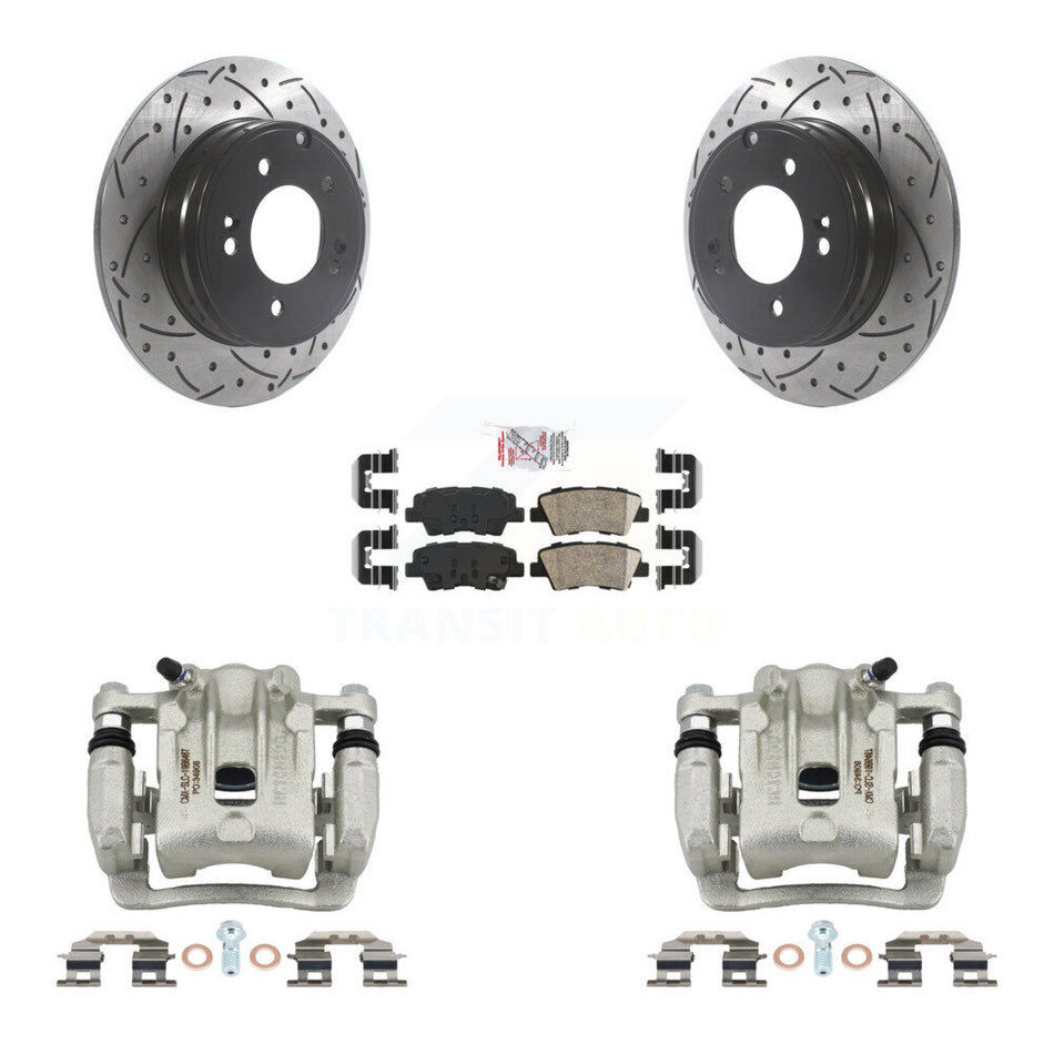 Rear Brake Coated Caliper Drill Slot Rotors Ceramic Pad Kit For Kia Optima Hyundai Azera KCD-101484N