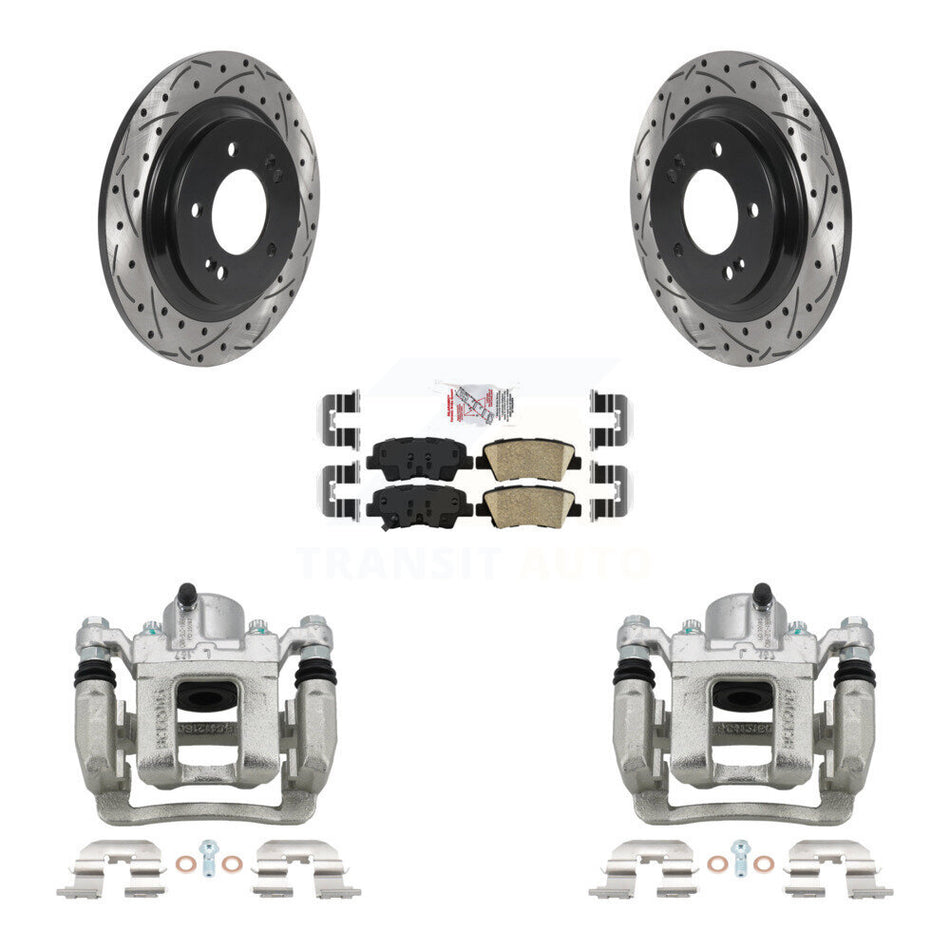 Rear Disc Brake Coated Caliper Drill Slot Rotor Ceramic Pad Kit For 2013 Kia Optima 2.4L KCD-101485N