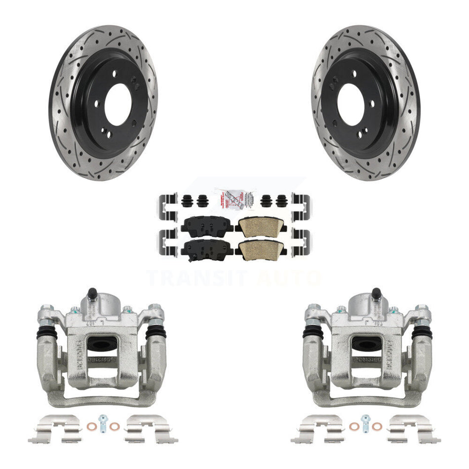 Rear Disc Brake Coated Caliper Drill Slot Rotor Ceramic Pad Kit For 2013 Kia Optima 2.4L KCD-101486N