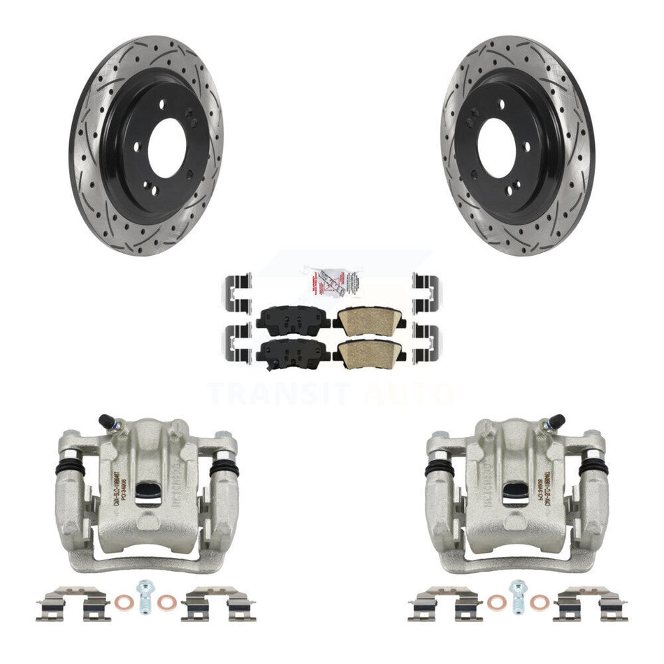 Rear Disc Brake Coated Caliper Drill Slot Rotor Ceramic Pad Kit For 2013 Kia Optima 2.0L KCD-101487N