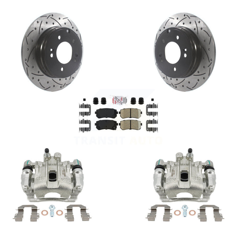 Rear Brake Caliper Drill Slot Rotors Ceramic Pad Kit For 15-16 Hyundai Sonata GAS engine KCD-101493N