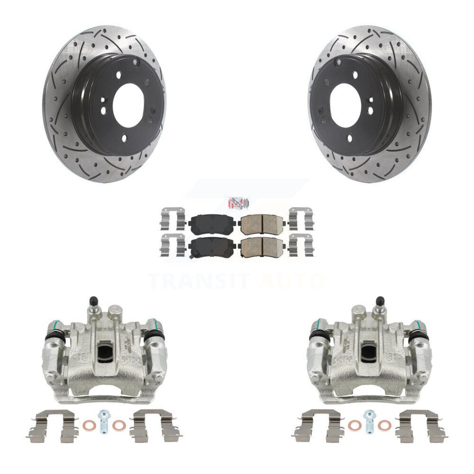 Rear Brake Caliper Drill Slot Rotors Ceramic Pad Kit For 15-16 Hyundai Sonata GAS engine KCD-101494N