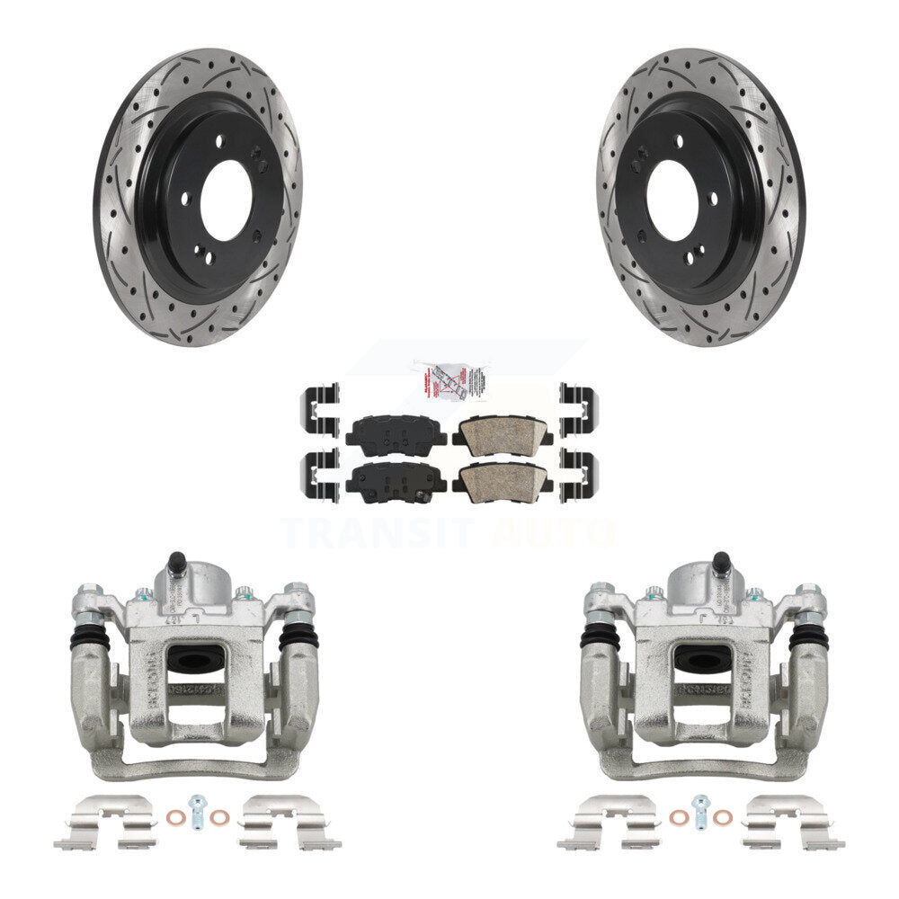 Rear Disc Brake Coated Caliper Drilled Slotted Rotors Ceramic Pad Kit For Hyundai Sonata KCD-101496N