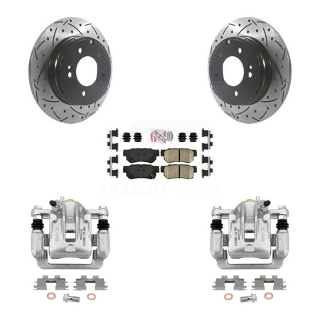 Rear Disc Brake Coated Caliper Drill Slot Rotors Ceramic Pad Kit For Hyundai Sonata 3.3L KCD-101501N