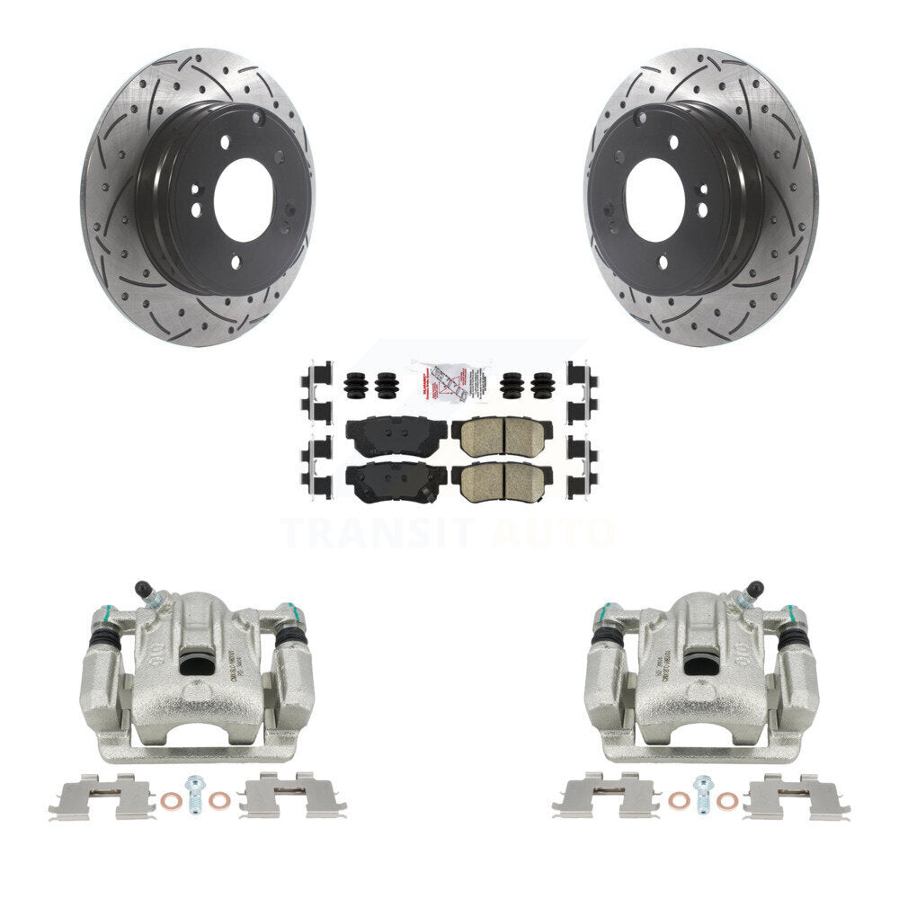 Rear Disc Brake Coated Caliper Drilled Slotted Rotors And Ceramic Pads Kit For 2006 Hyundai Sonata 3.3L To 03 06 KCD-101503N by Transit Auto