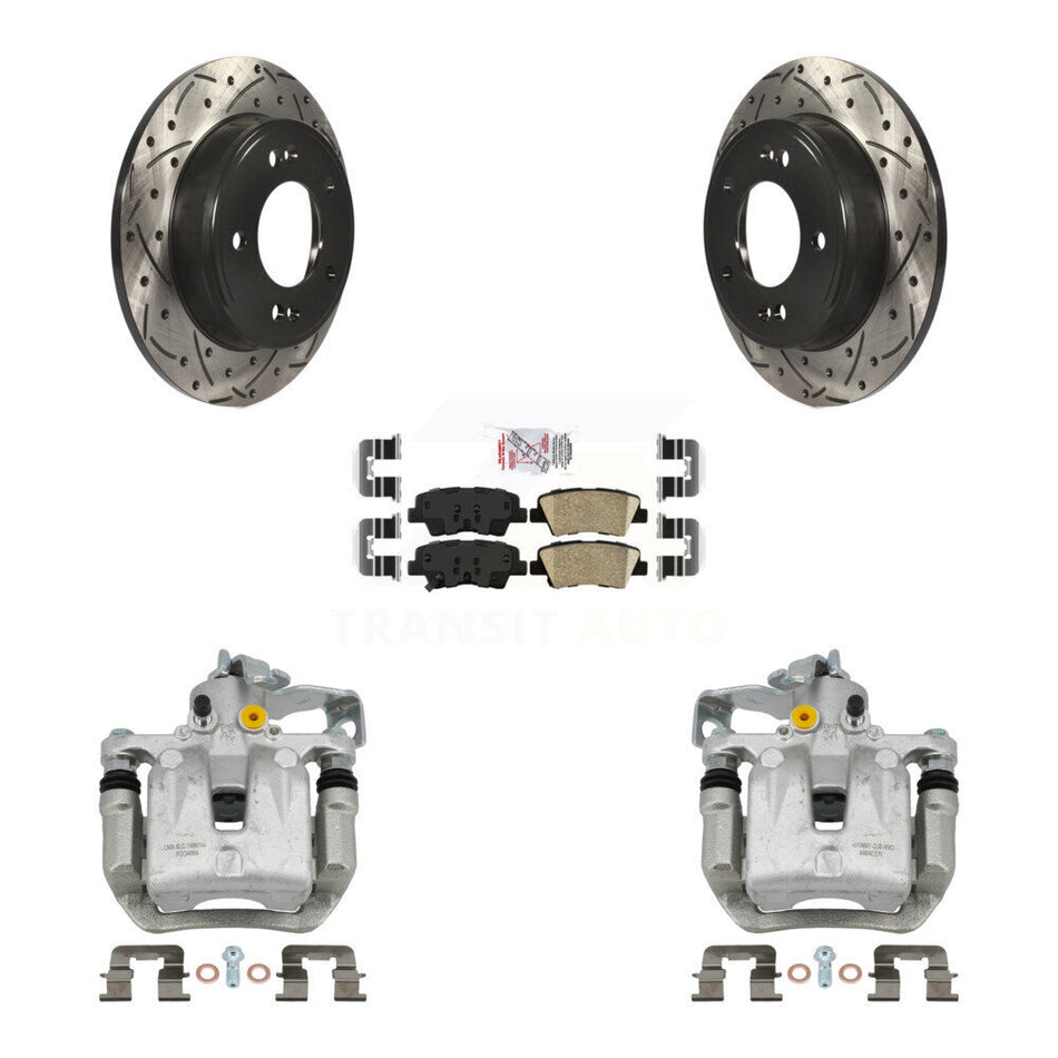 Rear Brake Caliper Drill Slotted Rotors Ceramic Pad Kit For Hyundai Elantra GT Kia Forte KCD-101509N