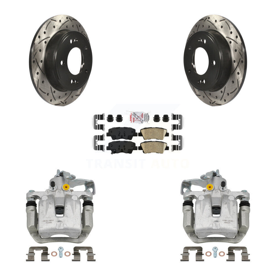 Rear Brake Caliper Drill Slotted Rotors Ceramic Pad Kit For Hyundai Elantra GT Kia Forte KCD-101510N